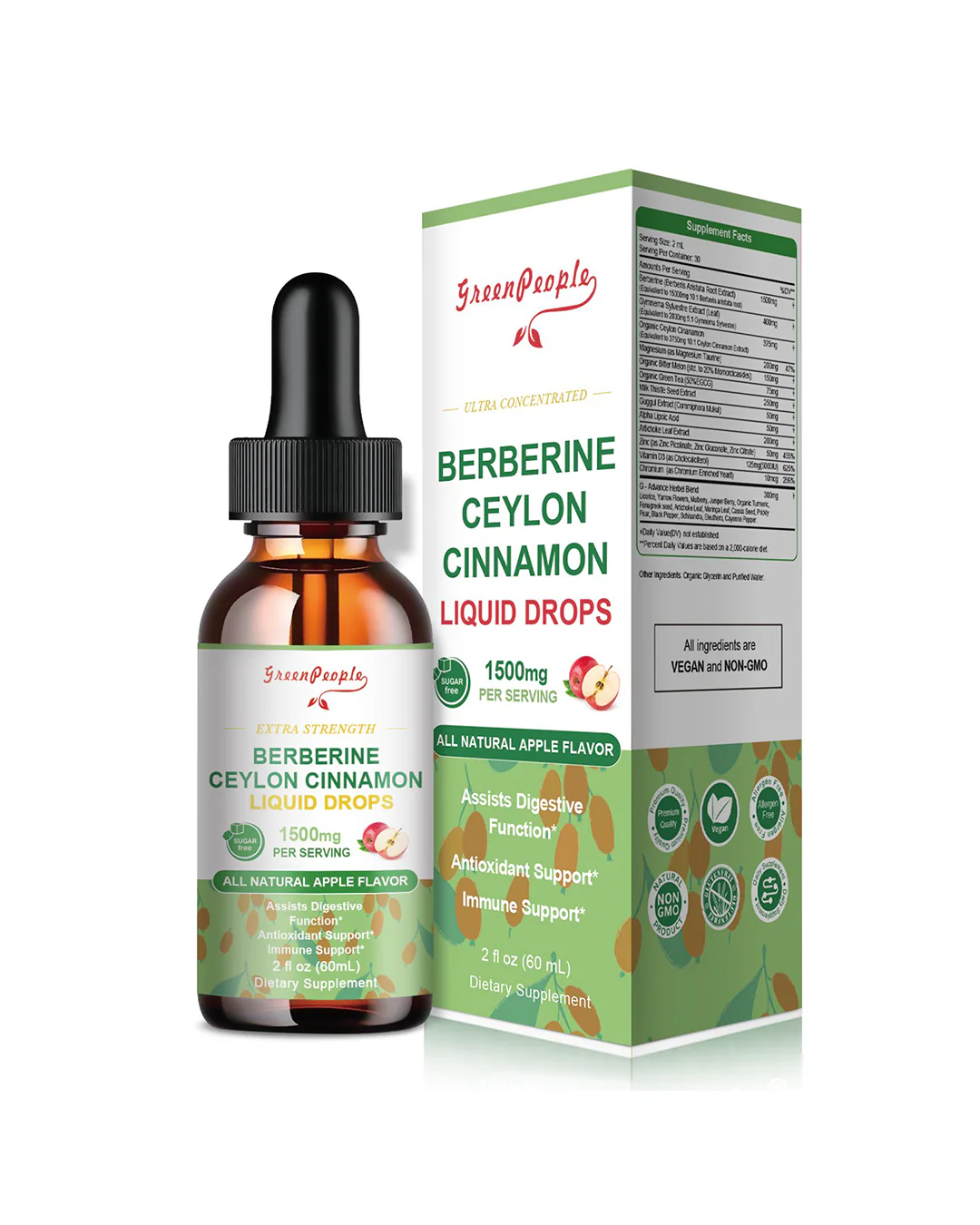 GREENPEOPLE (2 Packs) Berberine Liquid Supplement with Ceylon Cinnamon Berberine Drops 1500mg - Image 11