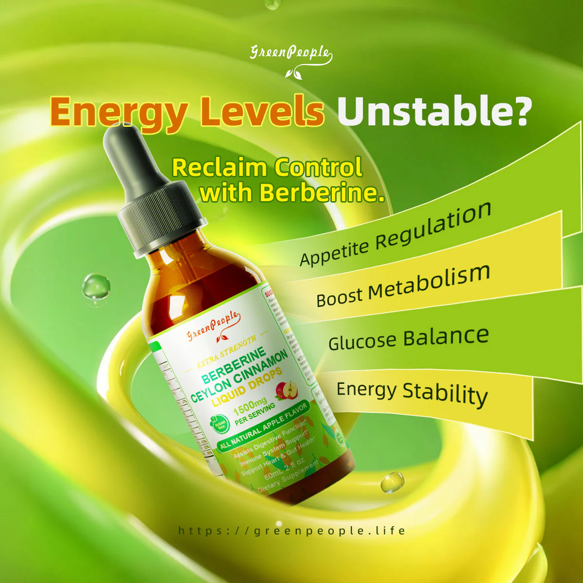 GREENPEOPLE (2 Packs) Berberine Liquid Supplement with Ceylon Cinnamon Berberine Drops 1500mg - Image 3