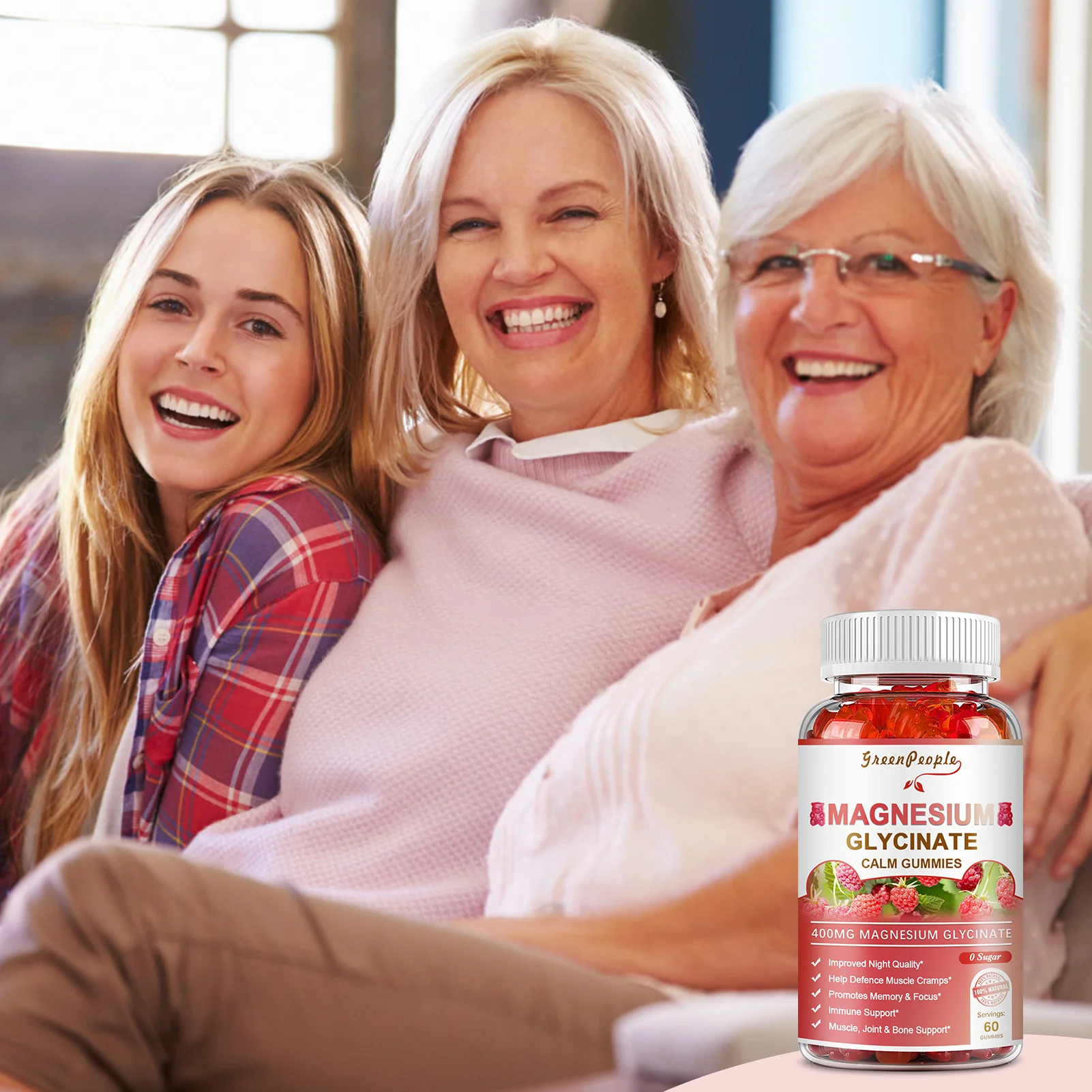 GreenPeople Magnesium Calm Gummies 60 Count Natural Raspberry - Image 9
