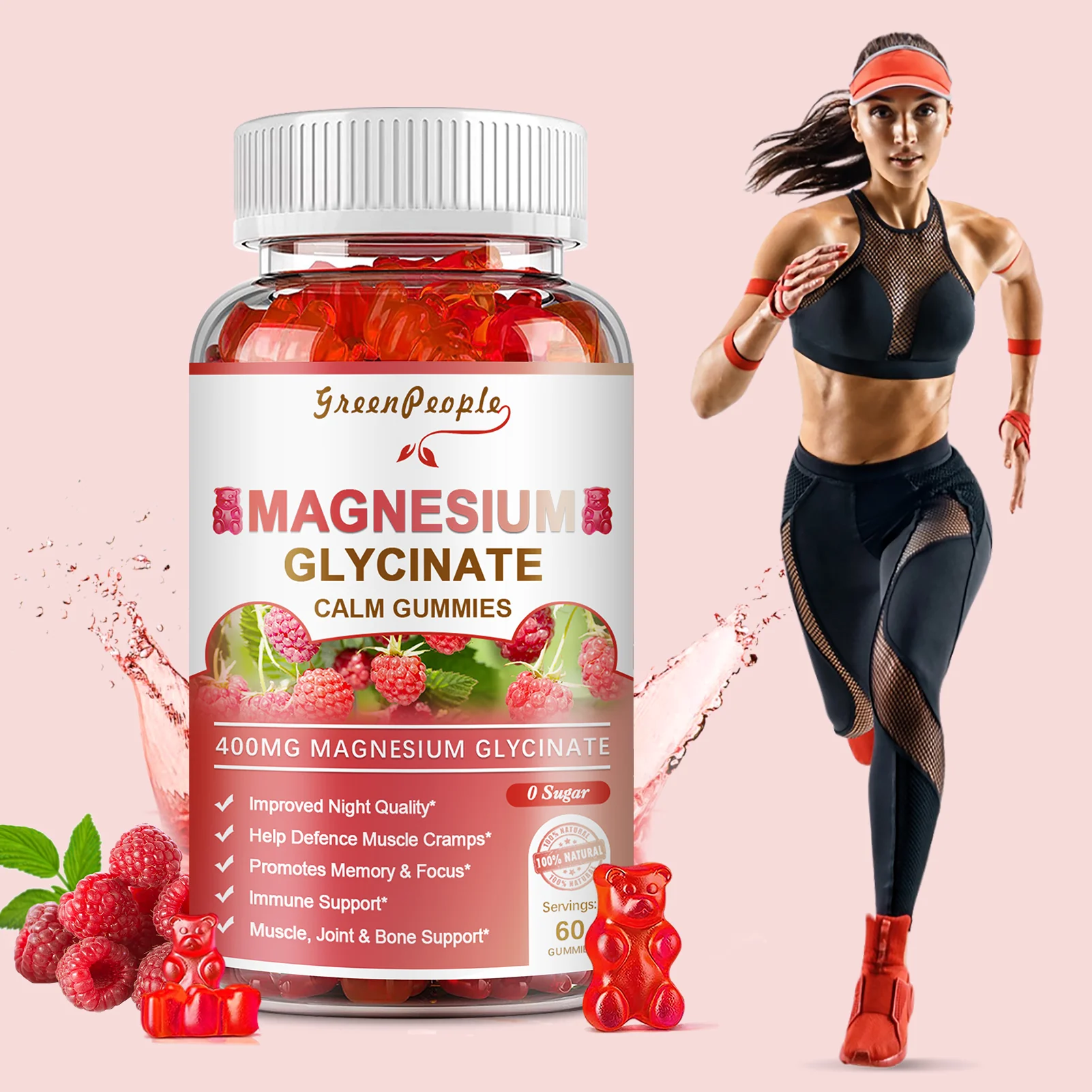 GreenPeople Magnesium Calm Gummies 60 Count Natural Raspberry - Image 7