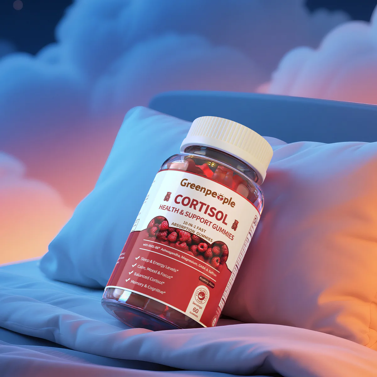 GreenPeople Cortisol Balance Sleep Gummies – 60ct | KSM-66® Ashwagandha, GABA & 5-HTP | Relaxation & Rest Support - Image 3