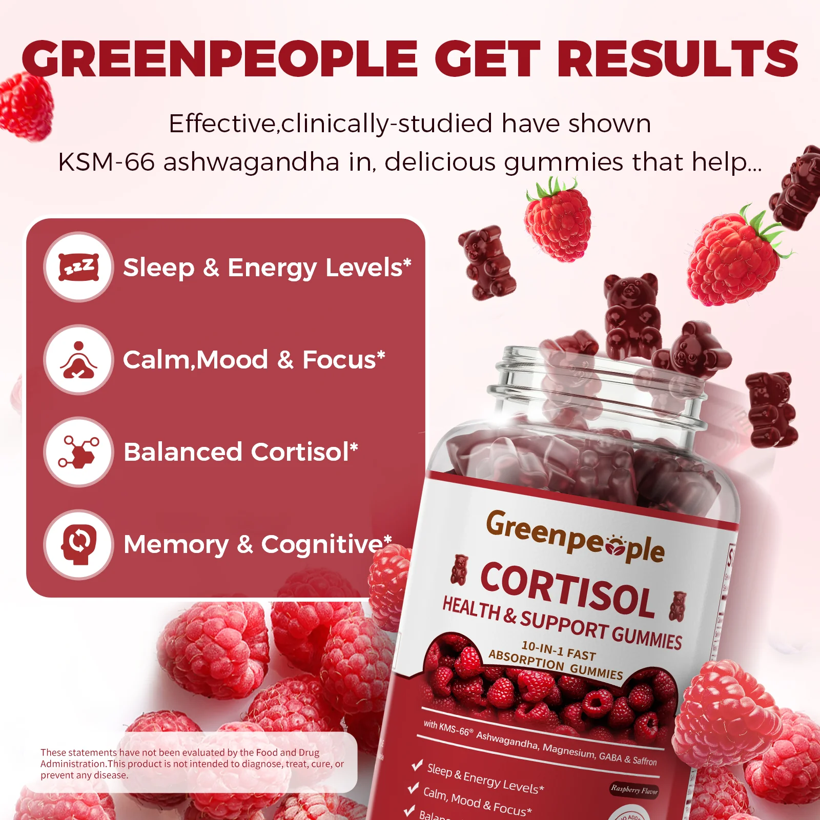 GreenPeople Cortisol Balance Sleep Gummies – 60ct | KSM-66® Ashwagandha, GABA & 5-HTP | Relaxation & Rest Support - Image 7