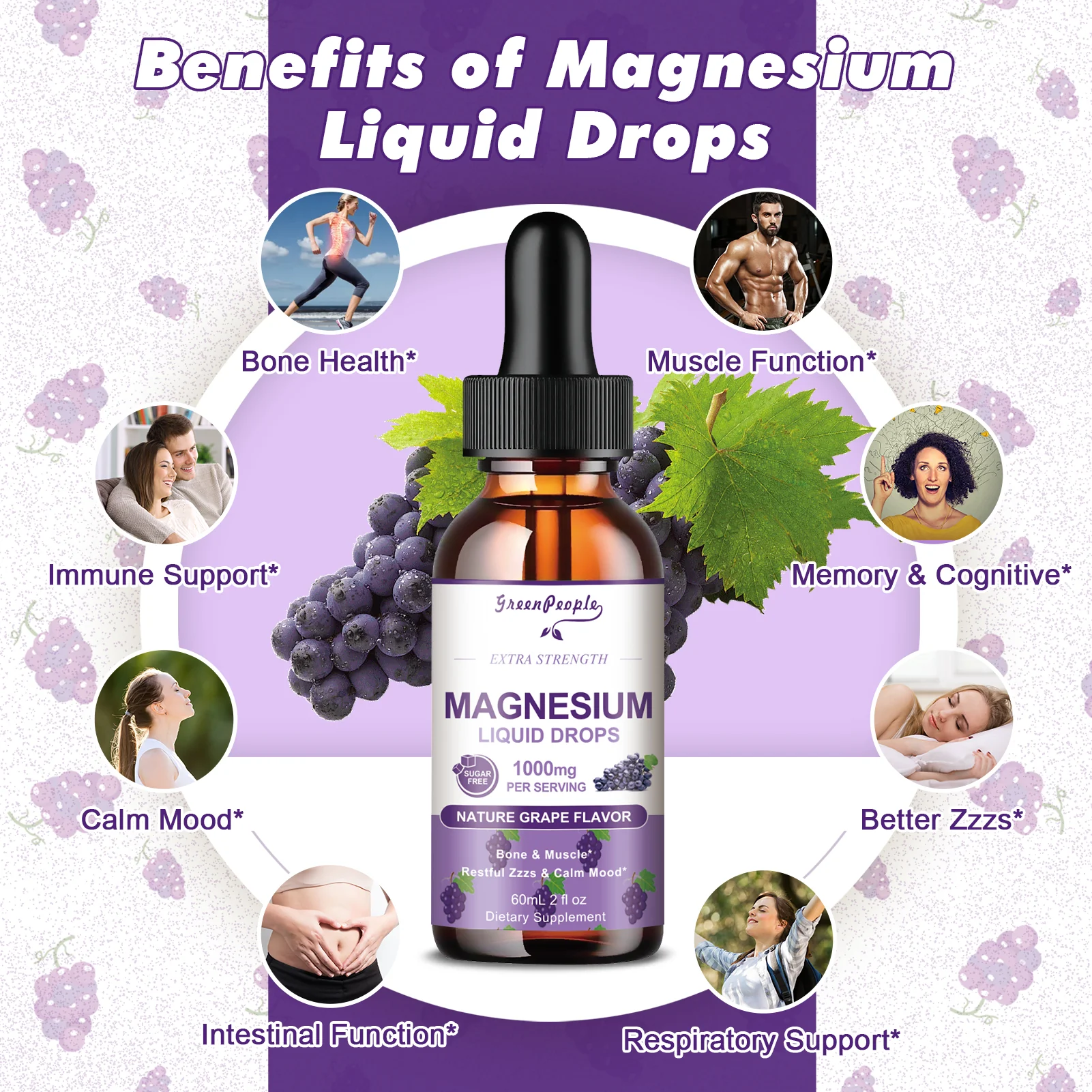 Magnesium Glycinate Liquid Drops – 1000mg 5-in-1 High Absorption Magnesium with D3/K2/B6, Fast-Acting, Sugar-Free Grape Flavor, 2 fl oz - Image 12