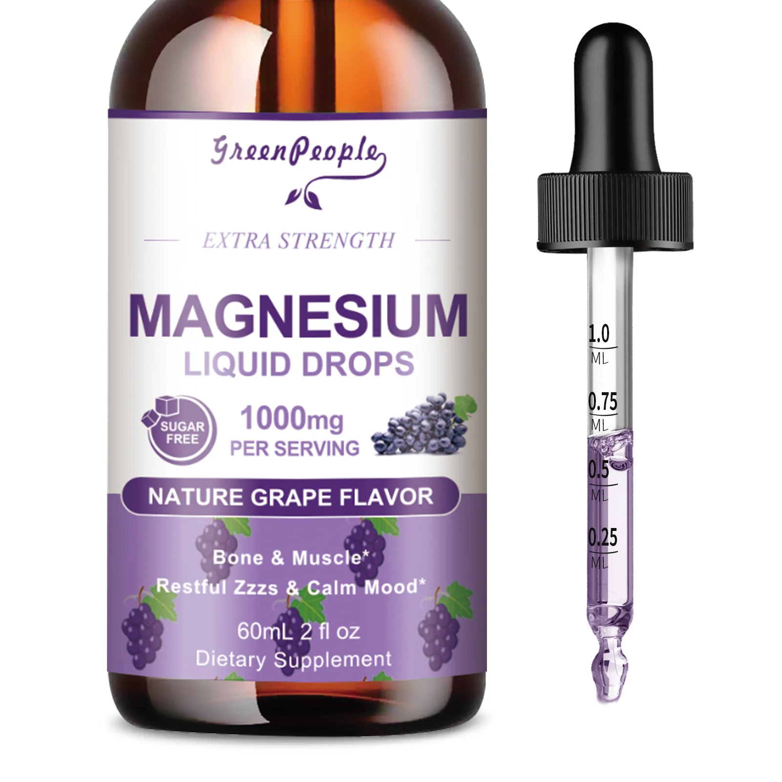 Magnesium Glycinate Liquid Drops – 1000mg 5-in-1 High Absorption Magnesium with D3/K2/B6, Fast-Acting, Sugar-Free Grape Flavor, 2 fl oz - Image 14
