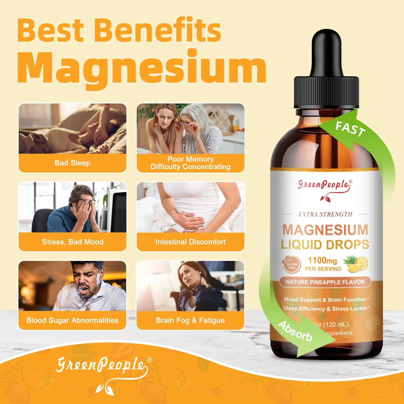 GreenPeople Magnesium Glycinate Liquid Drops – 17-in-1 Triple Magnesium Complex, High Absorption, Pineapple Flavor, 4 fl. oz (2 Pack) - Image 3