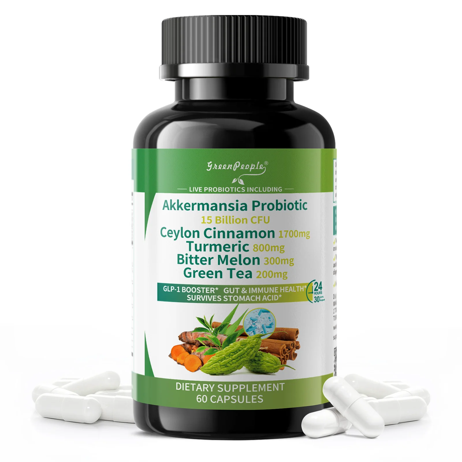 GreenPeople Akkermansia Probiotics 15B CFU with Ceylon Cinnamon & Turmeric – Gut & Metabolic Support, 60 Capsules - Image 10