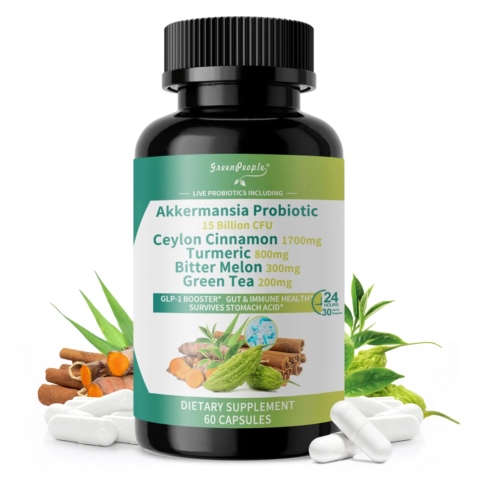 GreenPeople Akkermansia Probiotics 15B CFU with Ceylon Cinnamon & Turmeric – Gut & Metabolic Support, 60 Capsules - Image 11