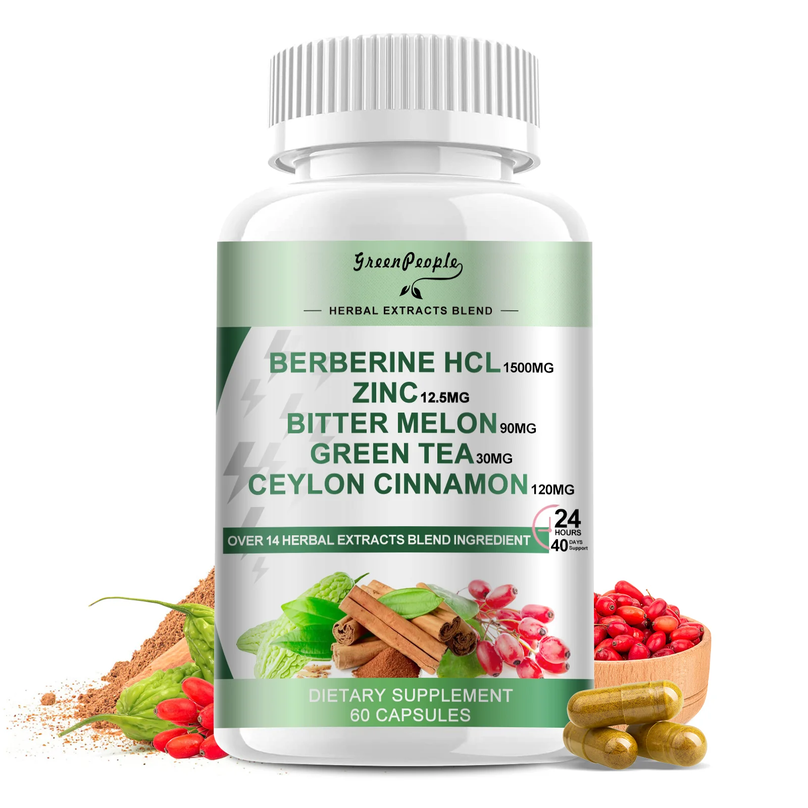 GreenPeople Berberine 1500mg Supplement with Ceylon Cinnamon Bitter Melon/Artichoke Extracts & Natural Herbs for Immune Support - Image 15