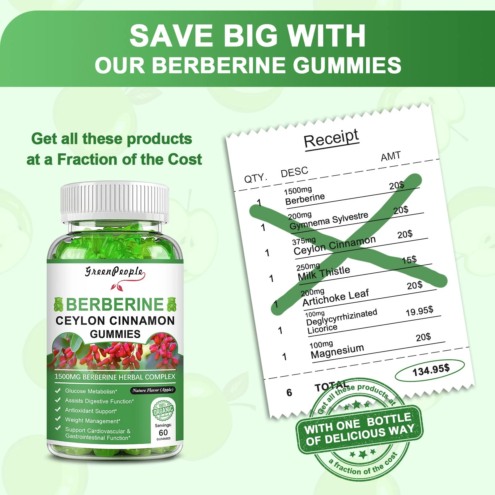 GreenPeople Berberine Ceylon Cinnamon Gummies Apple Flavor - Image 7