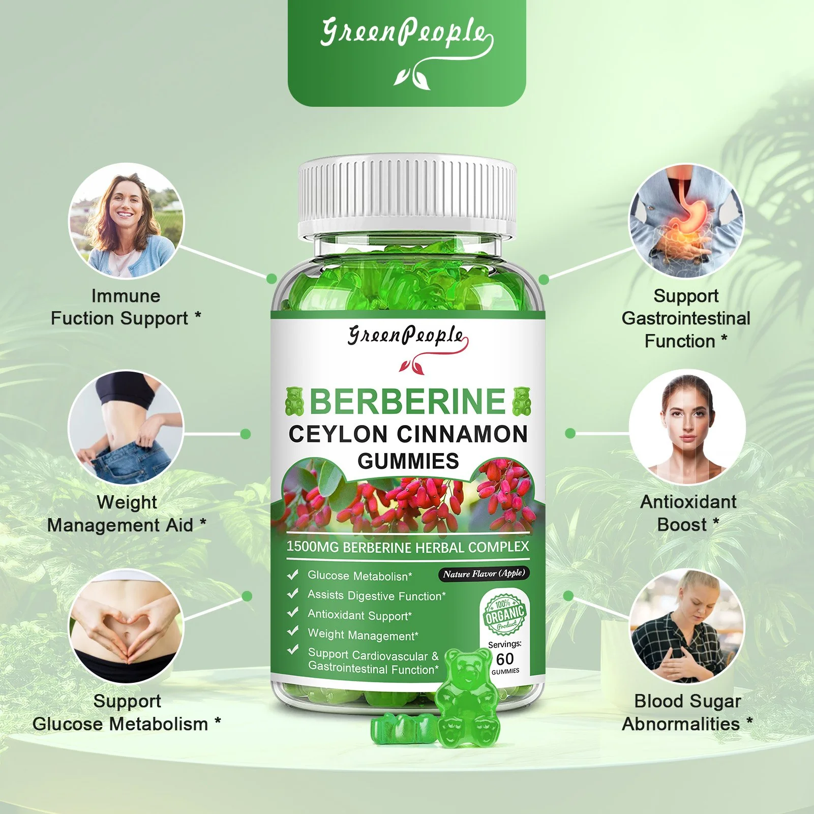 GreenPeople Berberine Ceylon Cinnamon Gummies Apple Flavor - Image 5