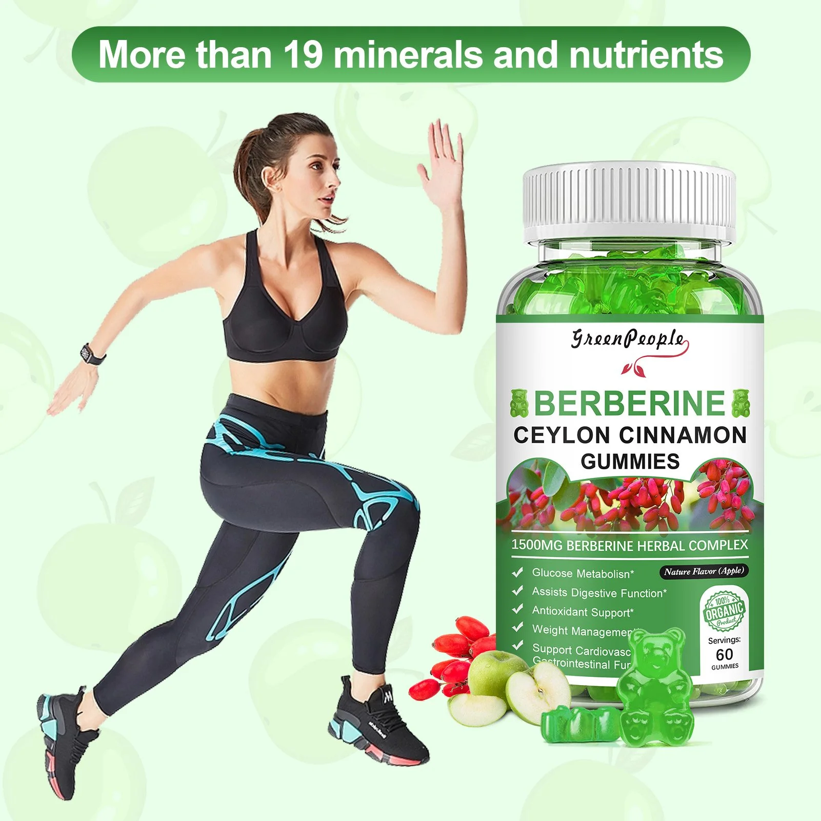 GreenPeople Berberine Ceylon Cinnamon Gummies Apple Flavor - Image 6