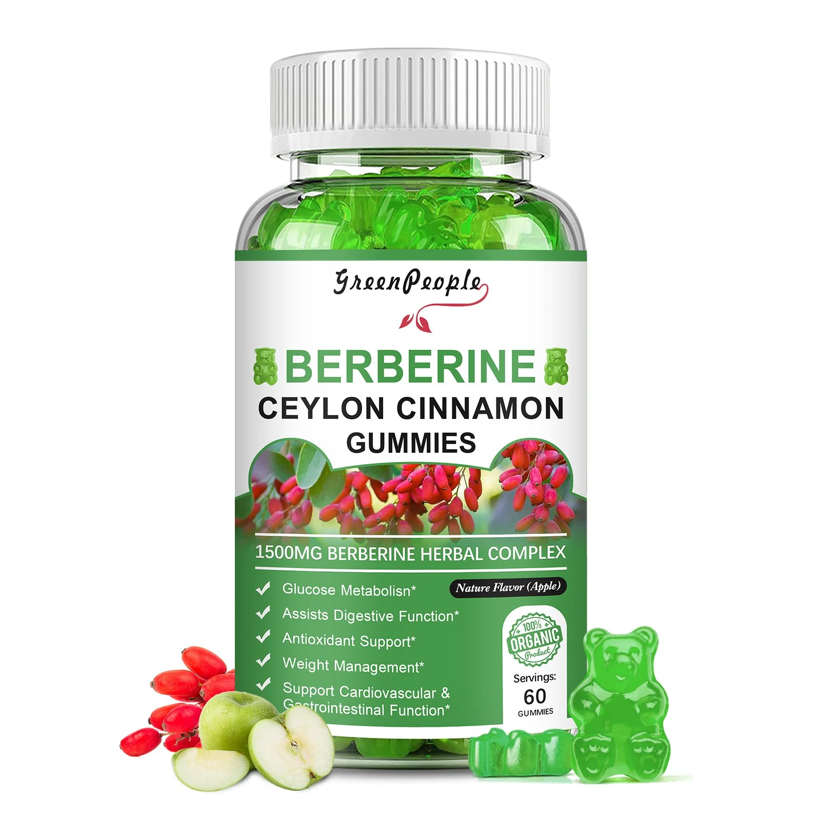 GreenPeople Berberine Ceylon Cinnamon Gummies Apple Flavor - Image 11