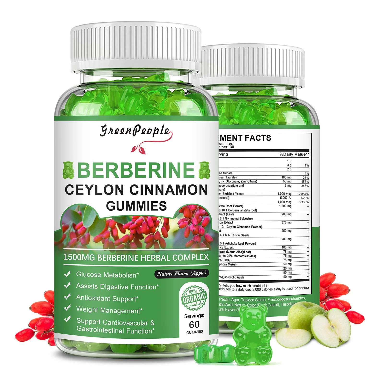 GreenPeople Berberine Ceylon Cinnamon Gummies Apple Flavor - Image 12