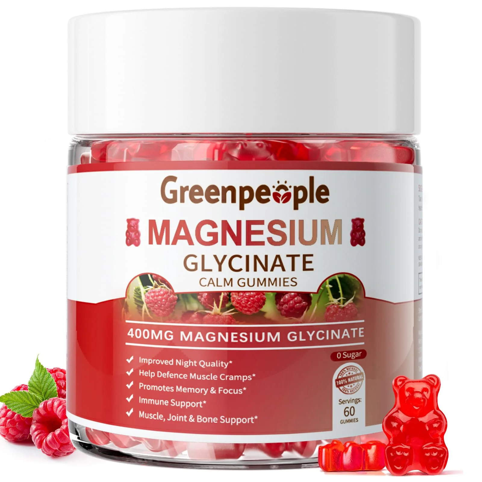 GreenPeople Magnesium Glycinate Gummies 400mg (2-Pack) - Sugar-Free Mag Citrate, D3, B6 for Calm, Sleep & Muscle Support - Image 7