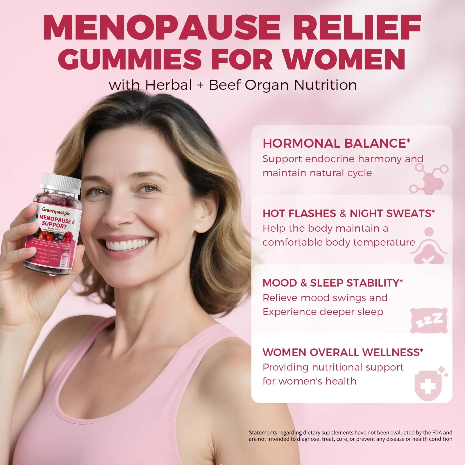 GreenPeople Menopause Relief Gummies — 16-in-1 Herbal + Beef Organ Support, Sugar-Free, 60 CT - Image 6