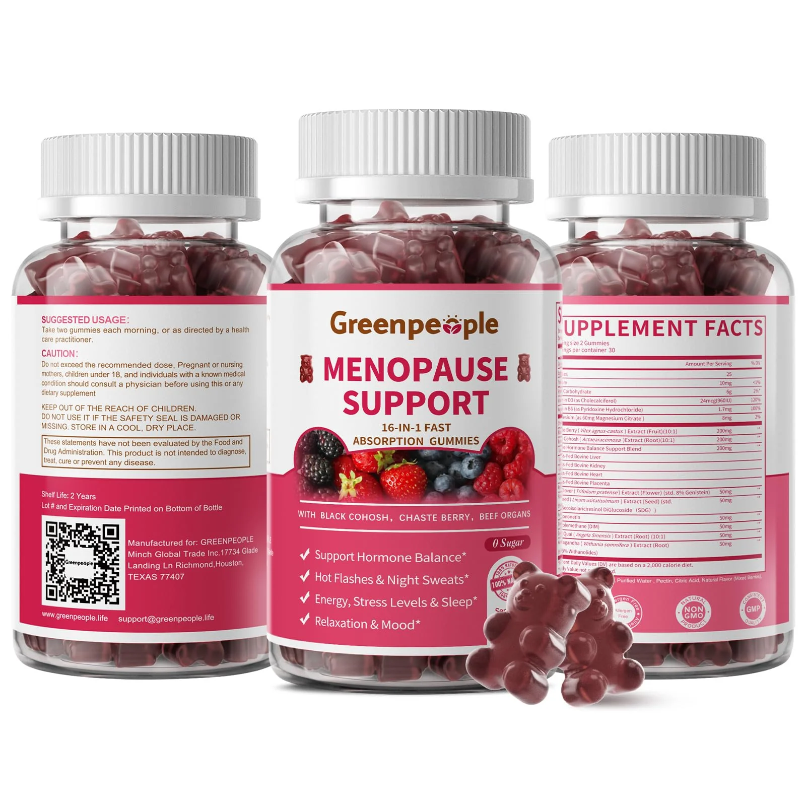 GreenPeople Menopause Relief Gummies — 16-in-1 Herbal + Beef Organ Support, Sugar-Free, 60 CT - Image 9