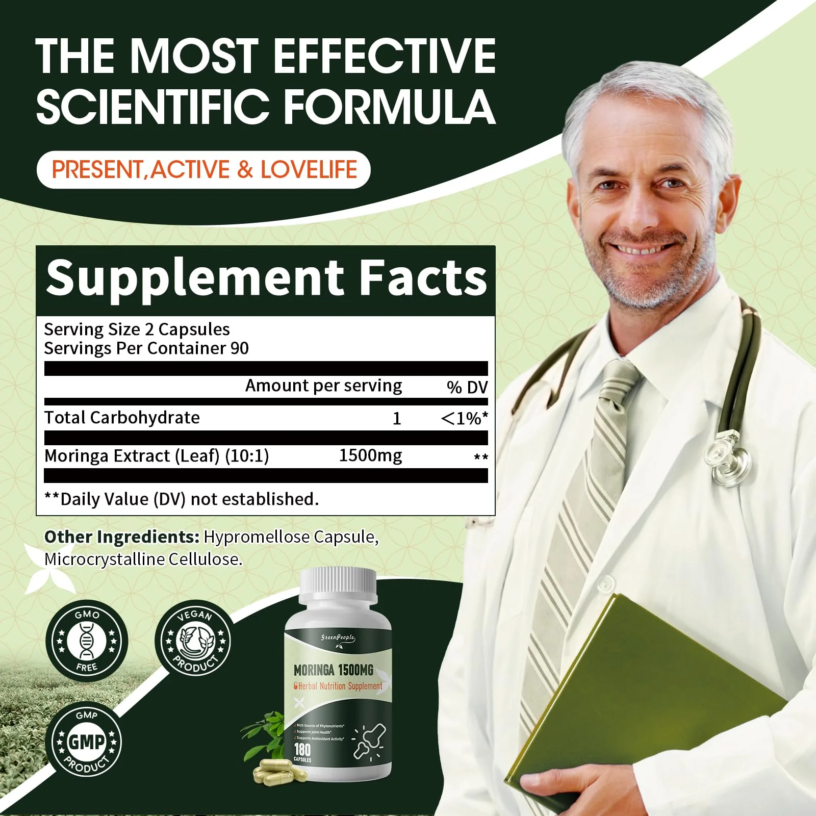 GreenPeople Moringa 1500mg Pure Capsules Supplement Supports Energy, Skin Health, Gut Health with Essential Vitamins & Amino Acids 180pcs - Image 5