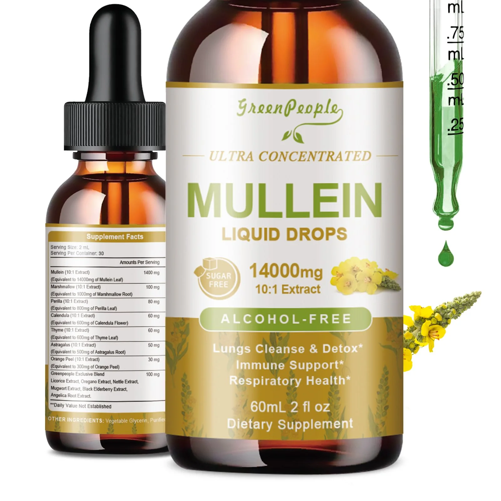 Mullein Leaf Liquid Drops – 13-in-1 Lung & Immune Herbal Formula, 2oz - Image 4