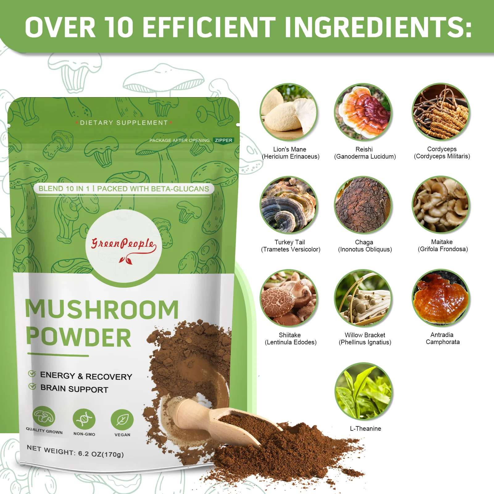 GREENPEOPLE Mushroom Blend Powder Supplement for Coffee & Smoothies - Image 13