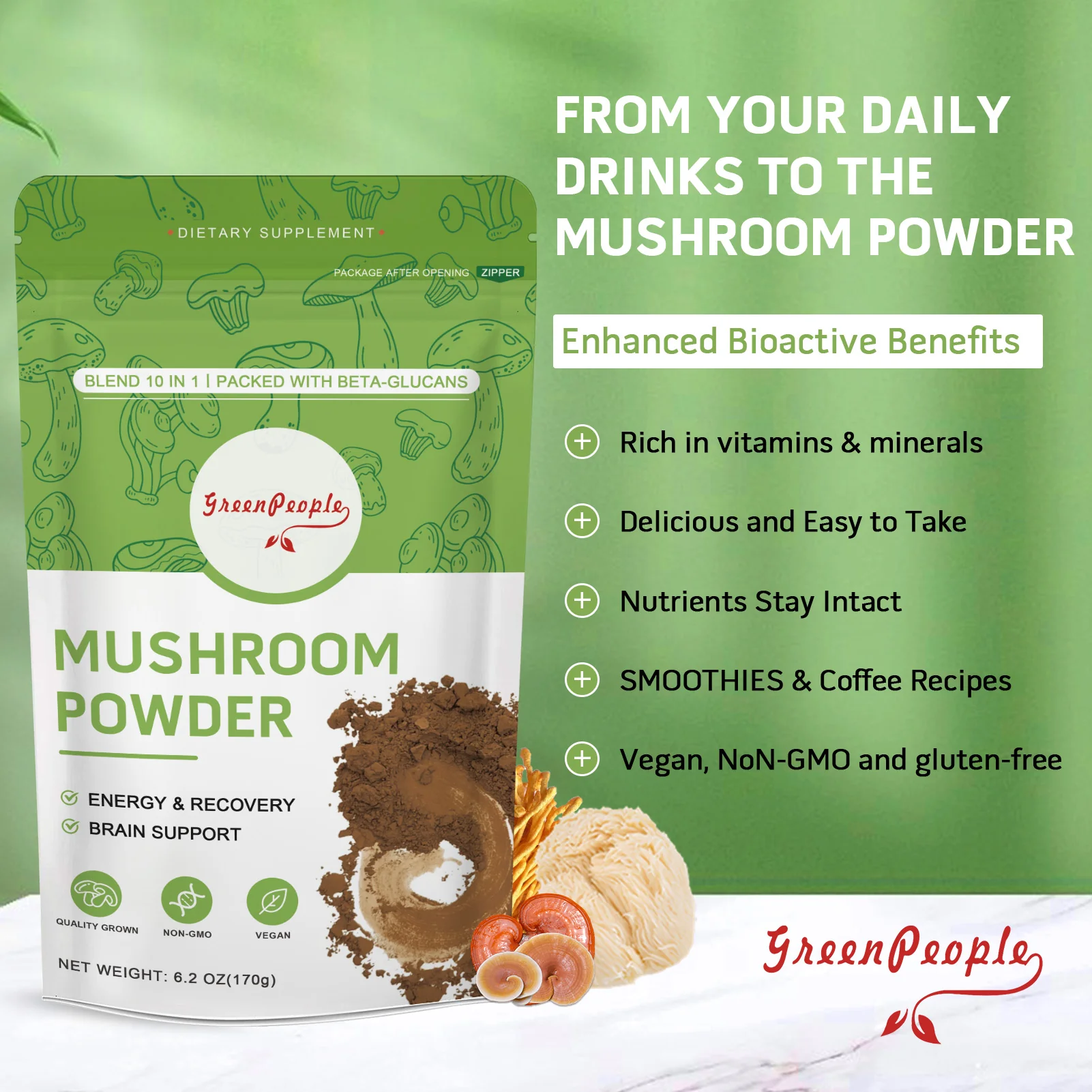 GREENPEOPLE Mushroom Blend Powder Supplement for Coffee & Smoothies - Image 14