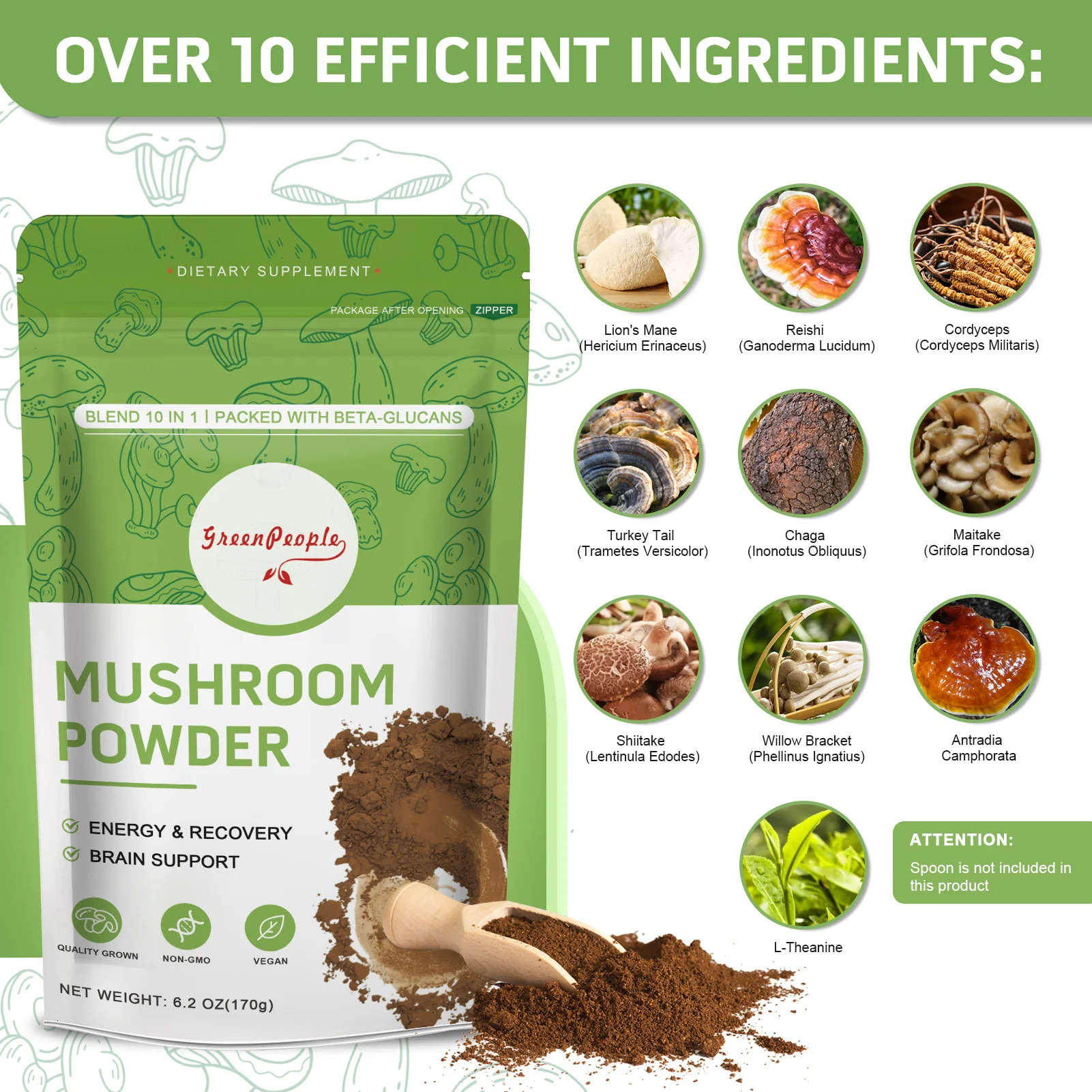 GREENPEOPLE Mushroom Blend Powder Supplement for Coffee & Smoothies - Image 18