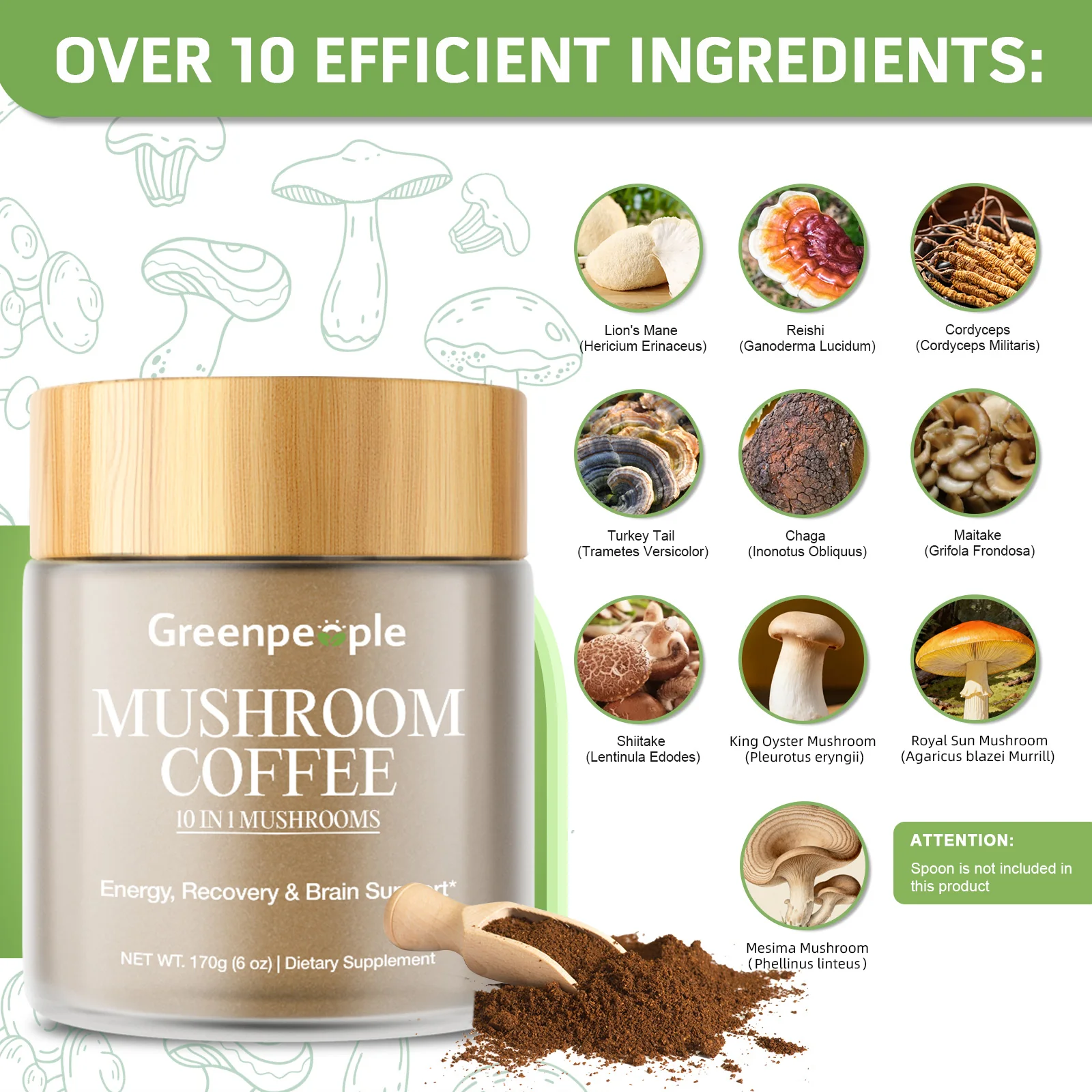 GREENPEOPLE Mushroom Blend Powder Supplement for Coffee & Smoothies - Image 4