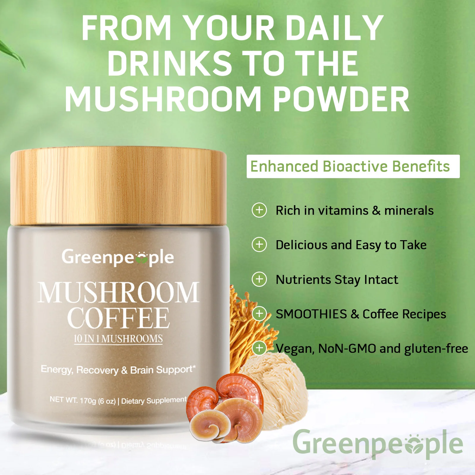 GREENPEOPLE Mushroom Blend Powder Supplement for Coffee & Smoothies - Image 6
