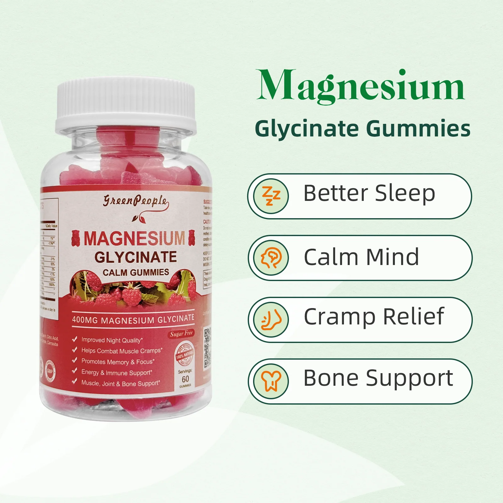Magnesium Glycinate Gummies 400mg – Sleep Aid, Muscle & Nerve Support – Sugar-Free, Vegan Raspberry Flavor - Image 3