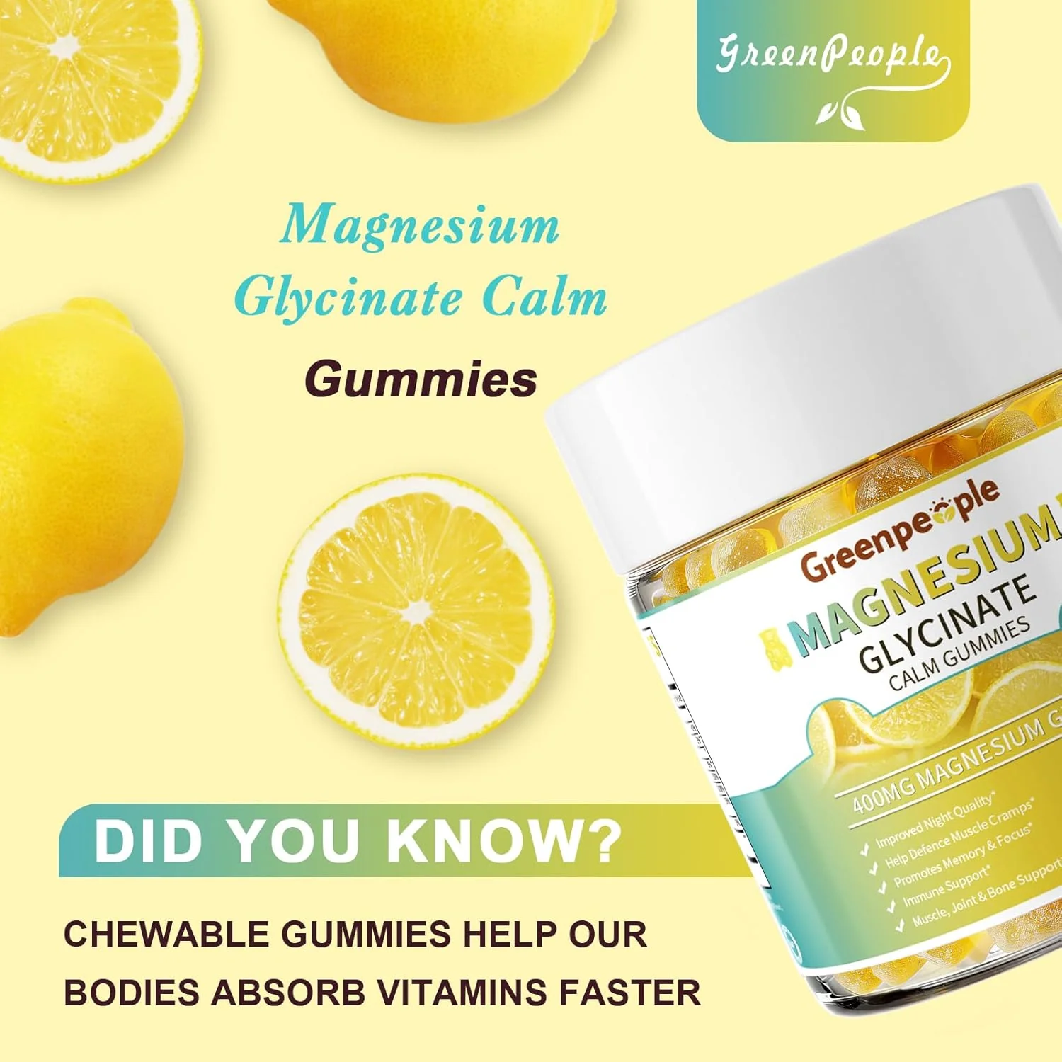 GreenPeople Sugar-Free Magnesium Glycinate Gummies – 400mg Advanced Calm & Sleep Support with Vitamin D3, B6 & Calcium (60 Count) - Image 5