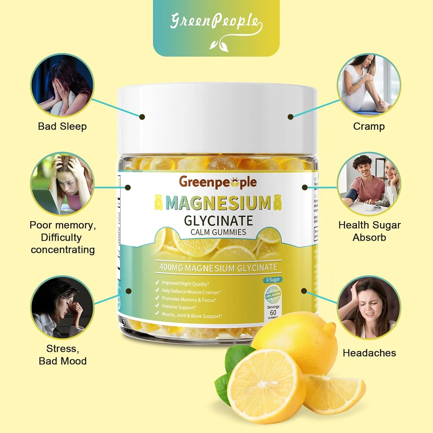 GreenPeople Sugar-Free Magnesium Glycinate Gummies – 400mg Advanced Calm & Sleep Support with Vitamin D3, B6 & Calcium (60 Count) - Image 7