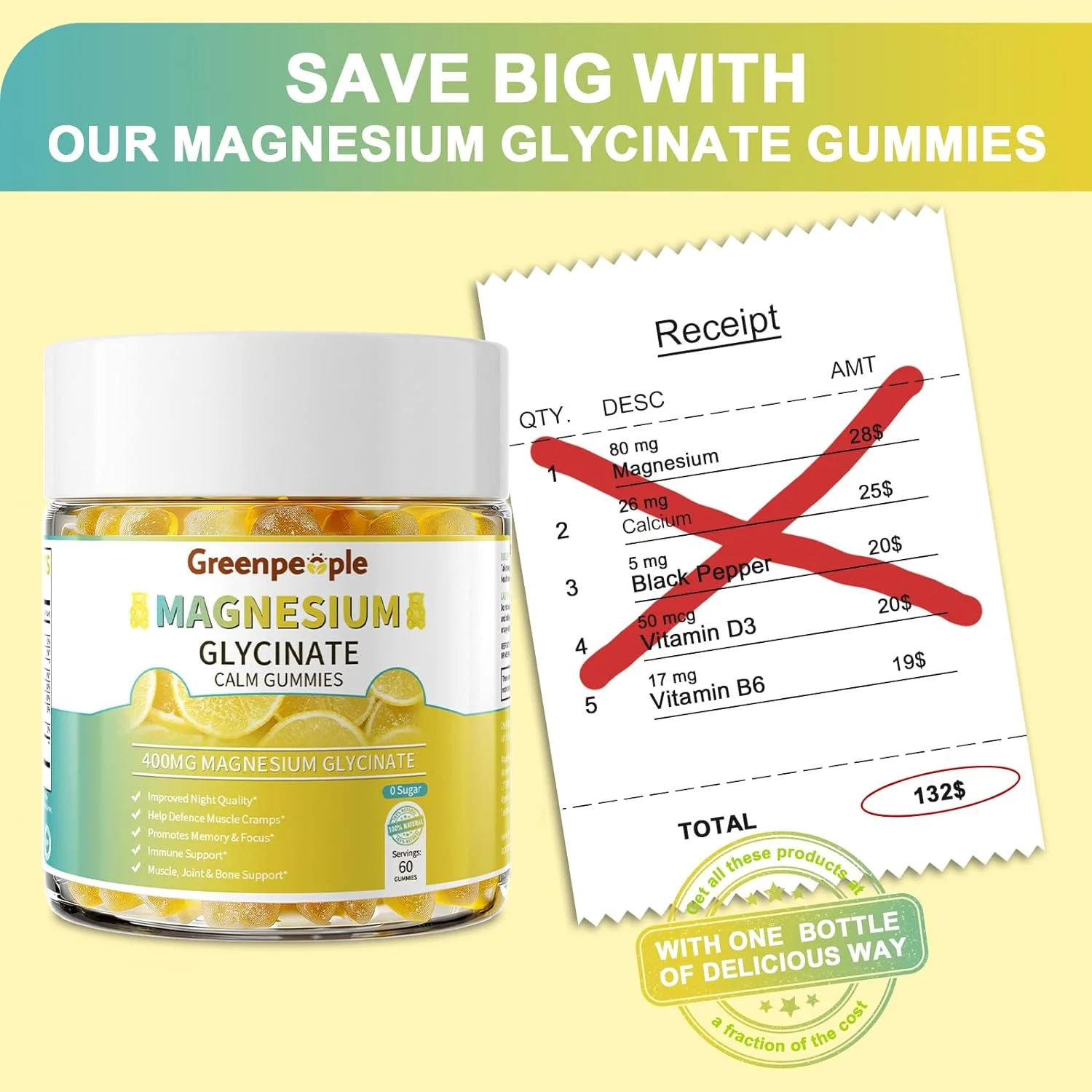 GreenPeople Sugar-Free Magnesium Glycinate Gummies – 400mg Advanced Calm & Sleep Support with Vitamin D3, B6 & Calcium (60 Count) - Image 8