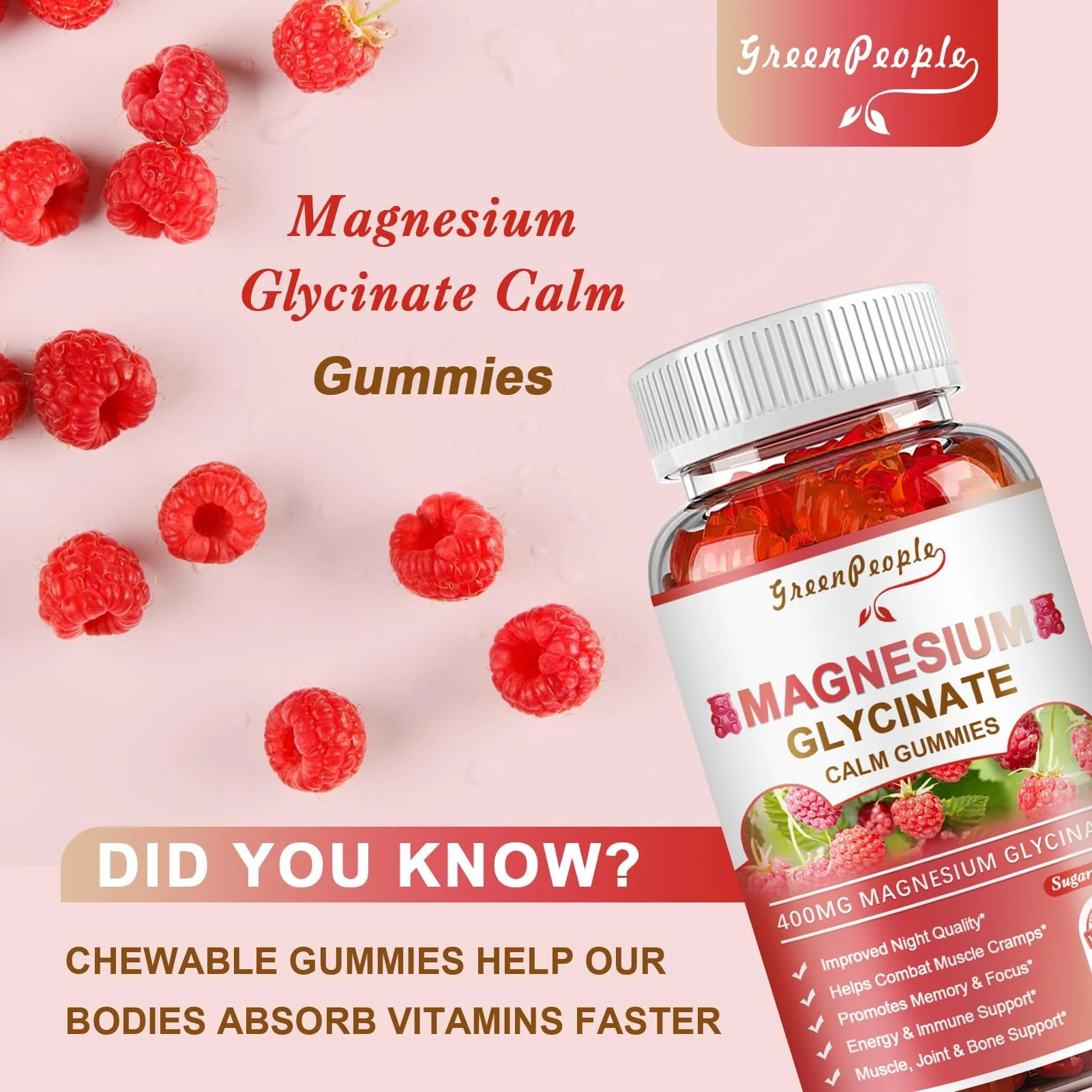 GreenPeople Magnesium Calm Gummies – Natural Raspberry, Sleep Support, Vegan & Sugar-Free - Image 4