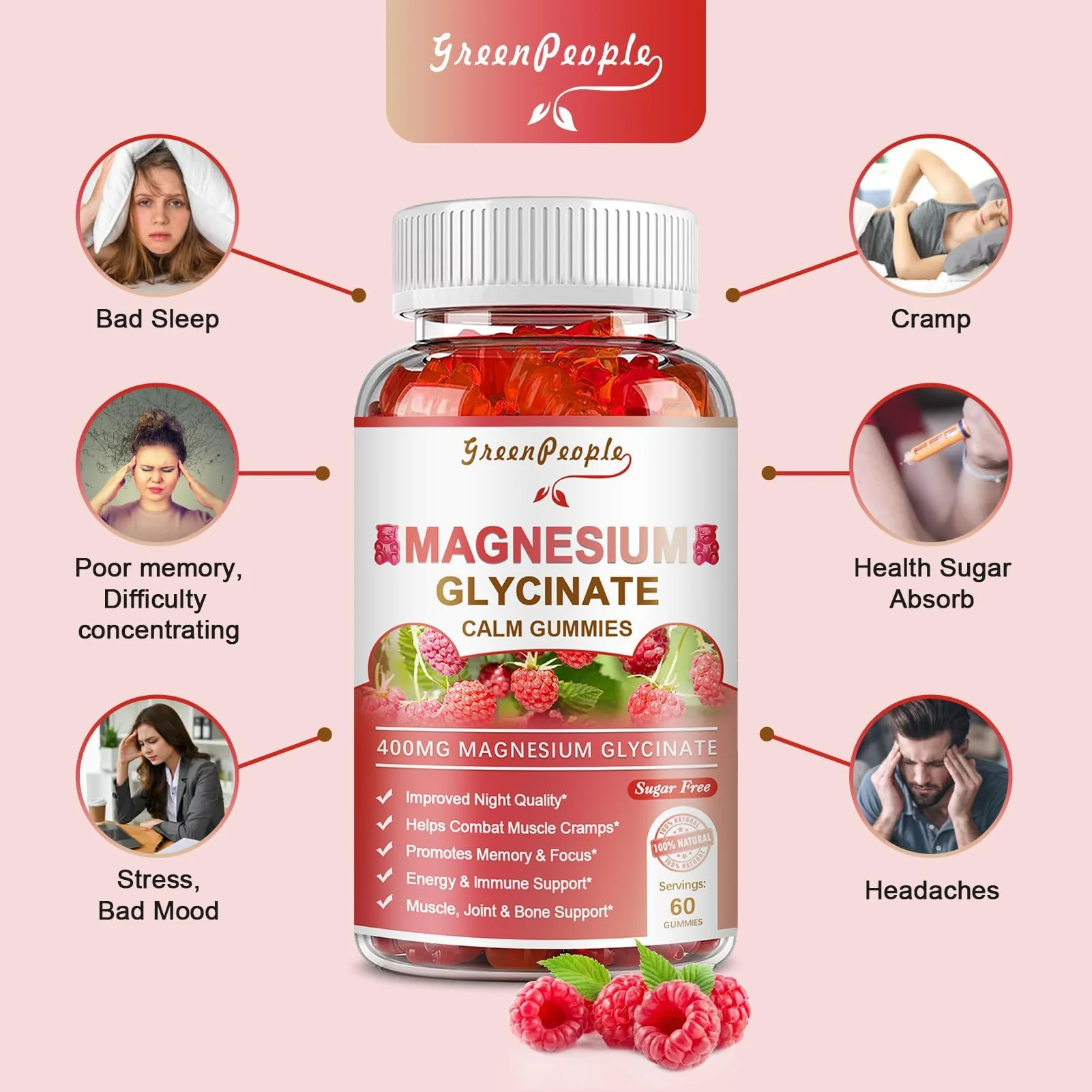 GreenPeople Magnesium Calm Gummies – Natural Raspberry, Sleep Support, Vegan & Sugar-Free - Image 7