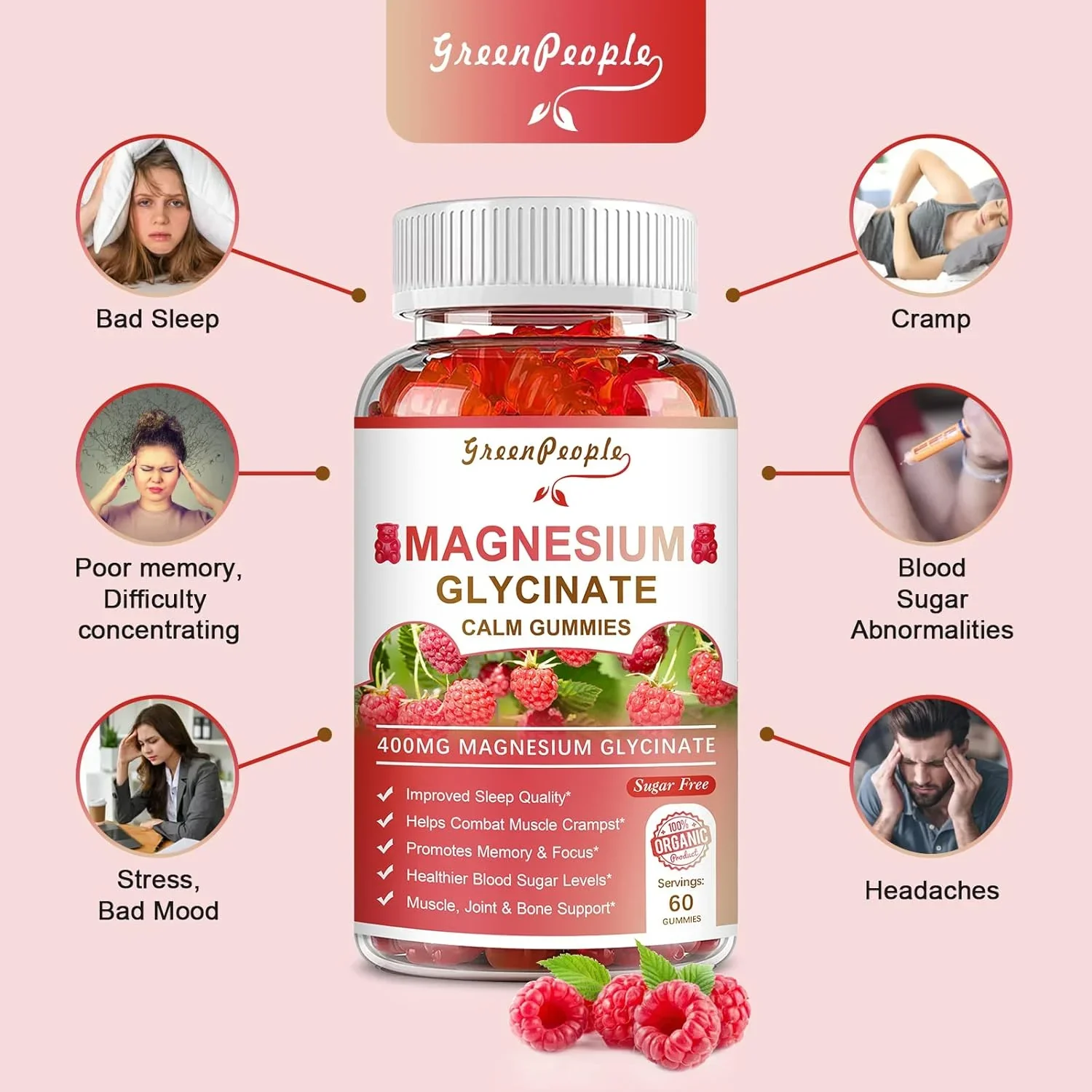 Magnesium Gummies 400mg Supplement Supports Calm Mood,Muscle,Bone,Sleep Health,60 Count - Image 5