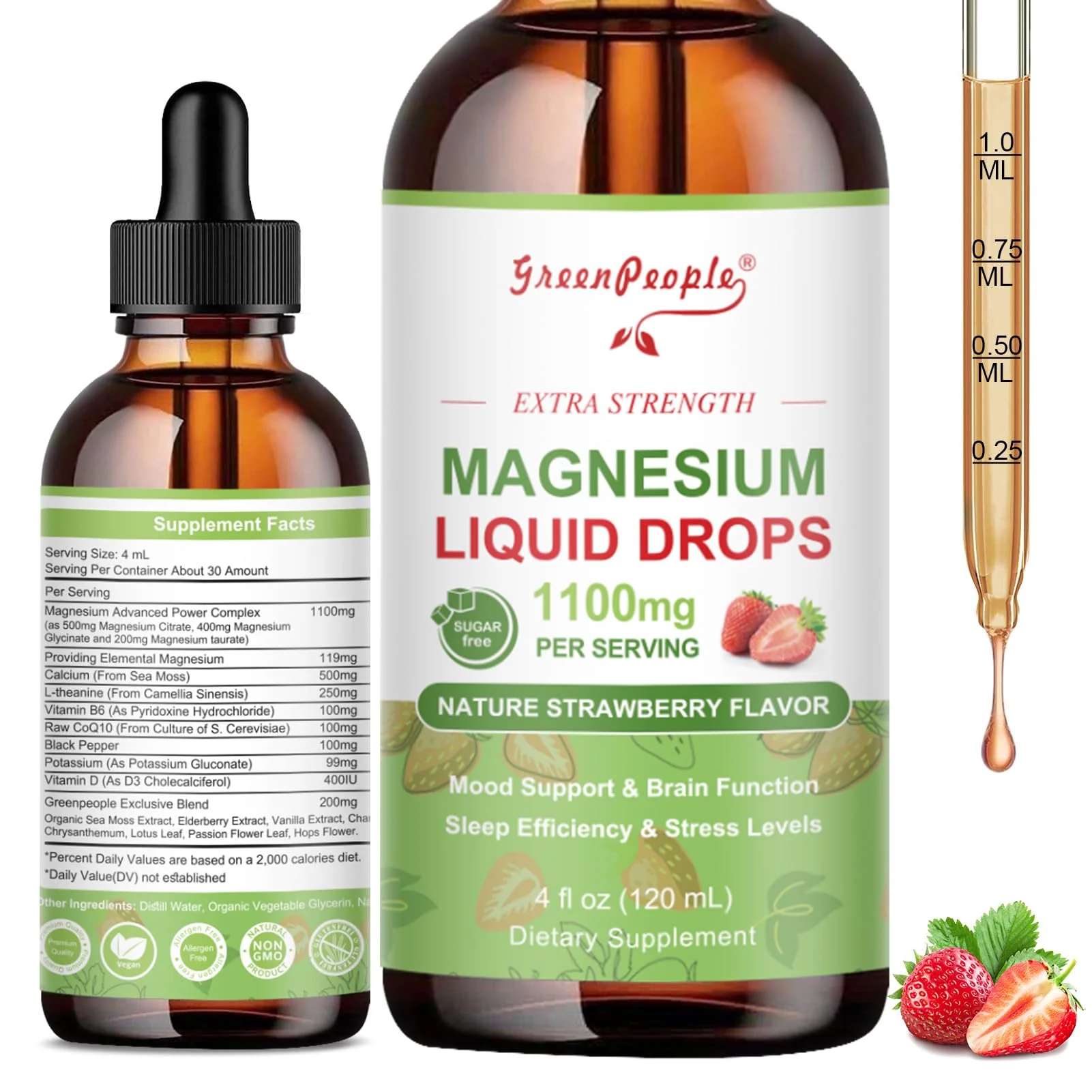 GreenPeople Magnesium Glycinate Liquid Drops – 17-in-1 High Absorption Magnesium for Sleep, Calm Mood & Daily Wellness, Strawberry Flavor - Image 10