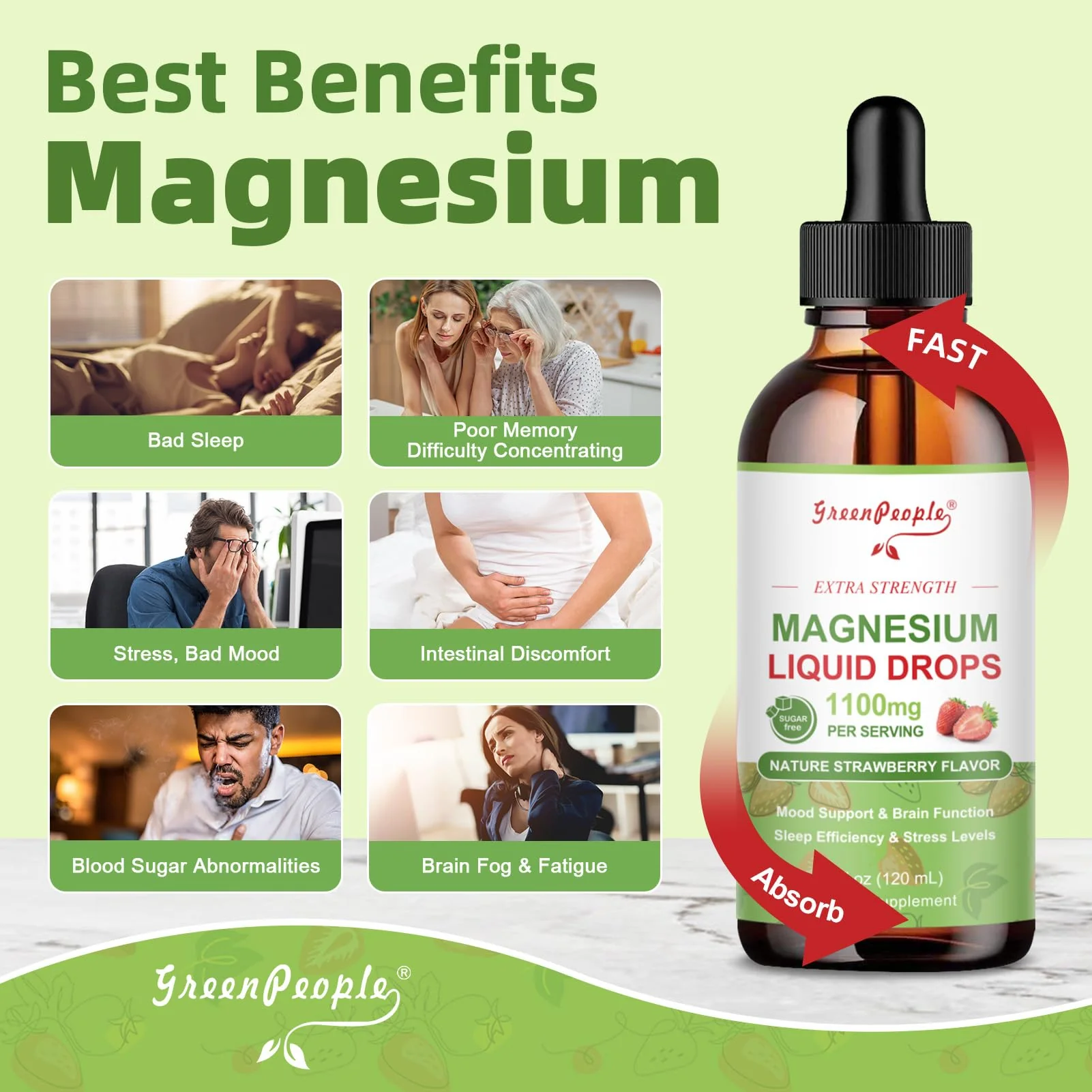 GreenPeople Magnesium Glycinate Liquid Drops – 17-in-1 High Absorption Magnesium for Sleep, Calm Mood & Daily Wellness, Strawberry Flavor - Image 3
