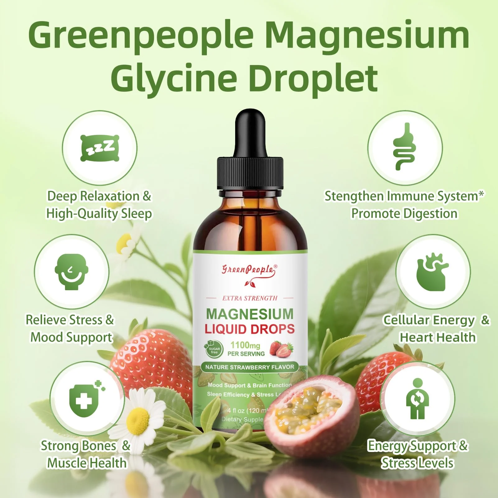 GreenPeople Magnesium Glycinate Liquid Drops – 17-in-1 High Absorption Magnesium for Sleep, Calm Mood & Daily Wellness, Strawberry Flavor - Image 4