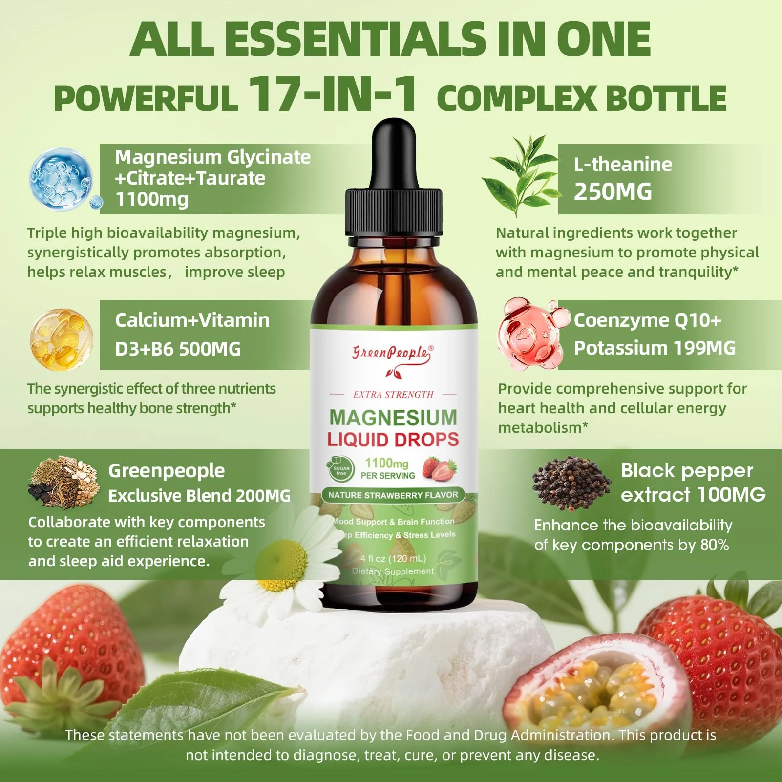 GreenPeople Magnesium Glycinate Liquid Drops – 17-in-1 High Absorption Magnesium for Sleep, Calm Mood & Daily Wellness, Strawberry Flavor - Image 8
