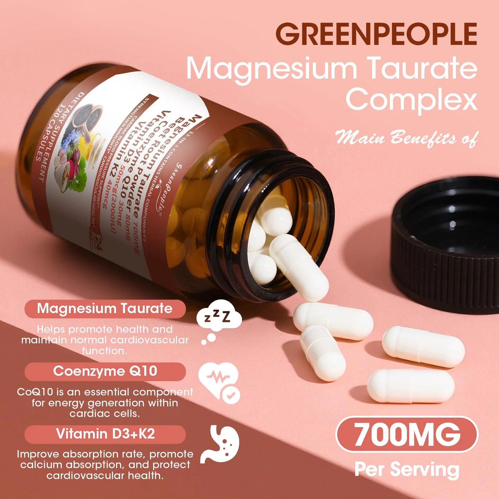 Magnesium Taurate Capsules, 12-in-1 Complex - Cardiovascular Health, Pressure Support, Immune Support, Absorption Magnesium Supplement for Women and Men,120 Capsules - Image 5
