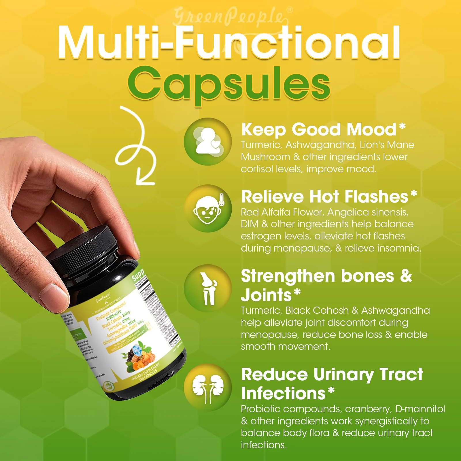 Menopause Support for Women – Estrogen Balance with Black Cohosh, Ashwagandha & Turmeric – Hot Flash & Mood Relief – 120 Vegan Capsules - Image 3