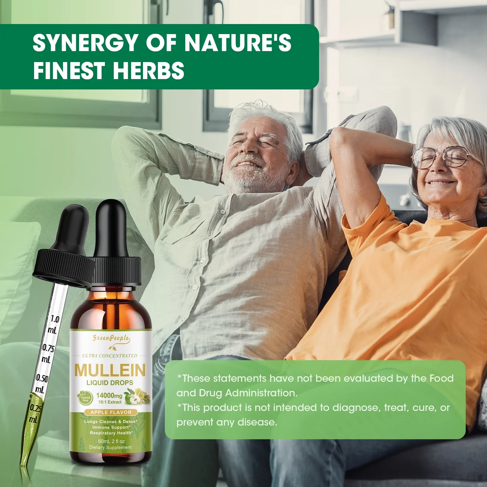 Mullein Drops for Lungs - Vegan mullein leaf extract Highly Absorption - Lung Cleanse & Immune Support, Apple Flavor, 60ml - Image 4
