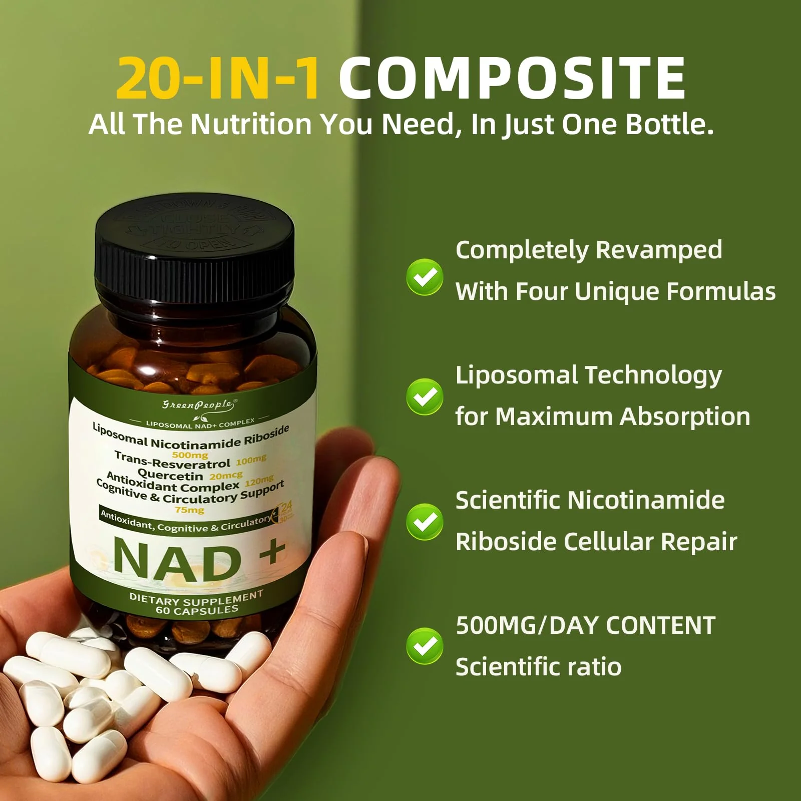 NAD+ Supplement Vegan Capsules with Resveratrol – 20-in-1 Liposomal Nicotinamide Riboside Formula for Cellular Repair, Energy & Anti-Aging - Image 3