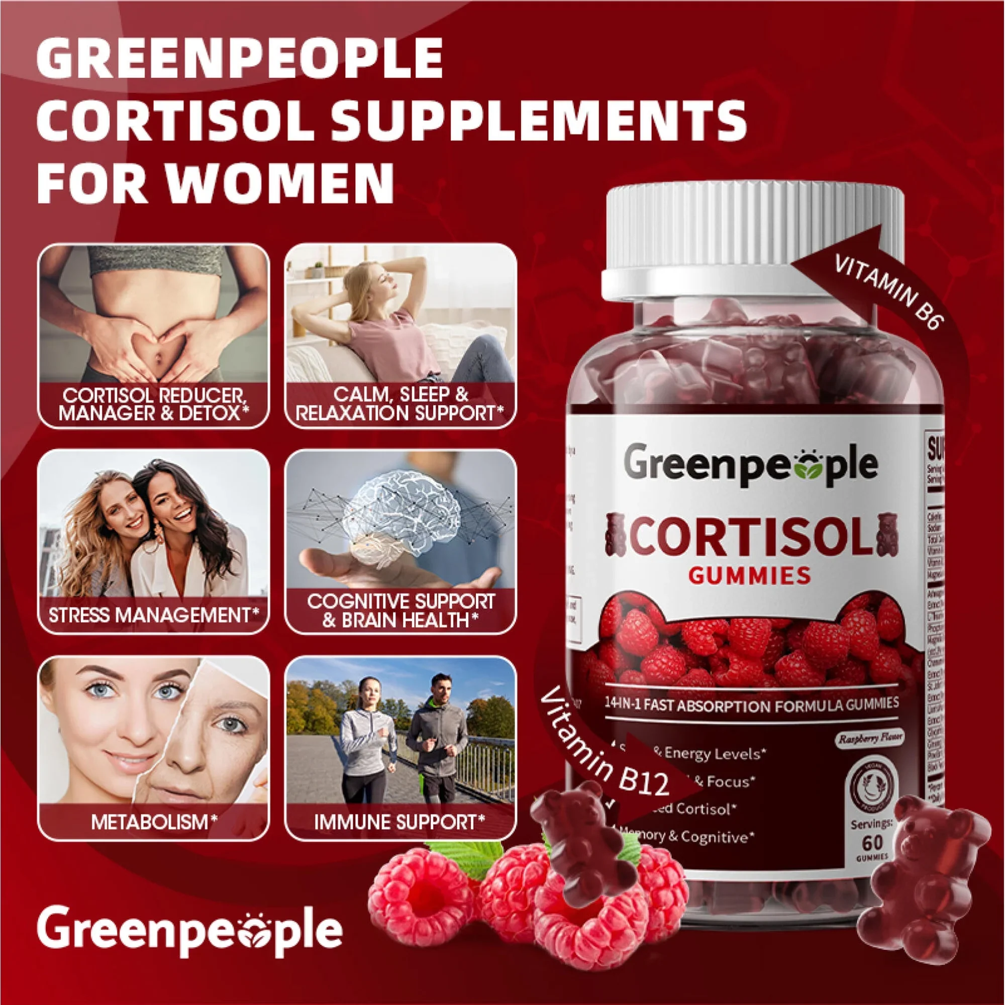 GreenPeople Cortisol Supplements for Women | Cortisol Support Gummies | 14-in-1 Fast Absorption Formula | Sleep & Energy Support | 60CT - Image 4