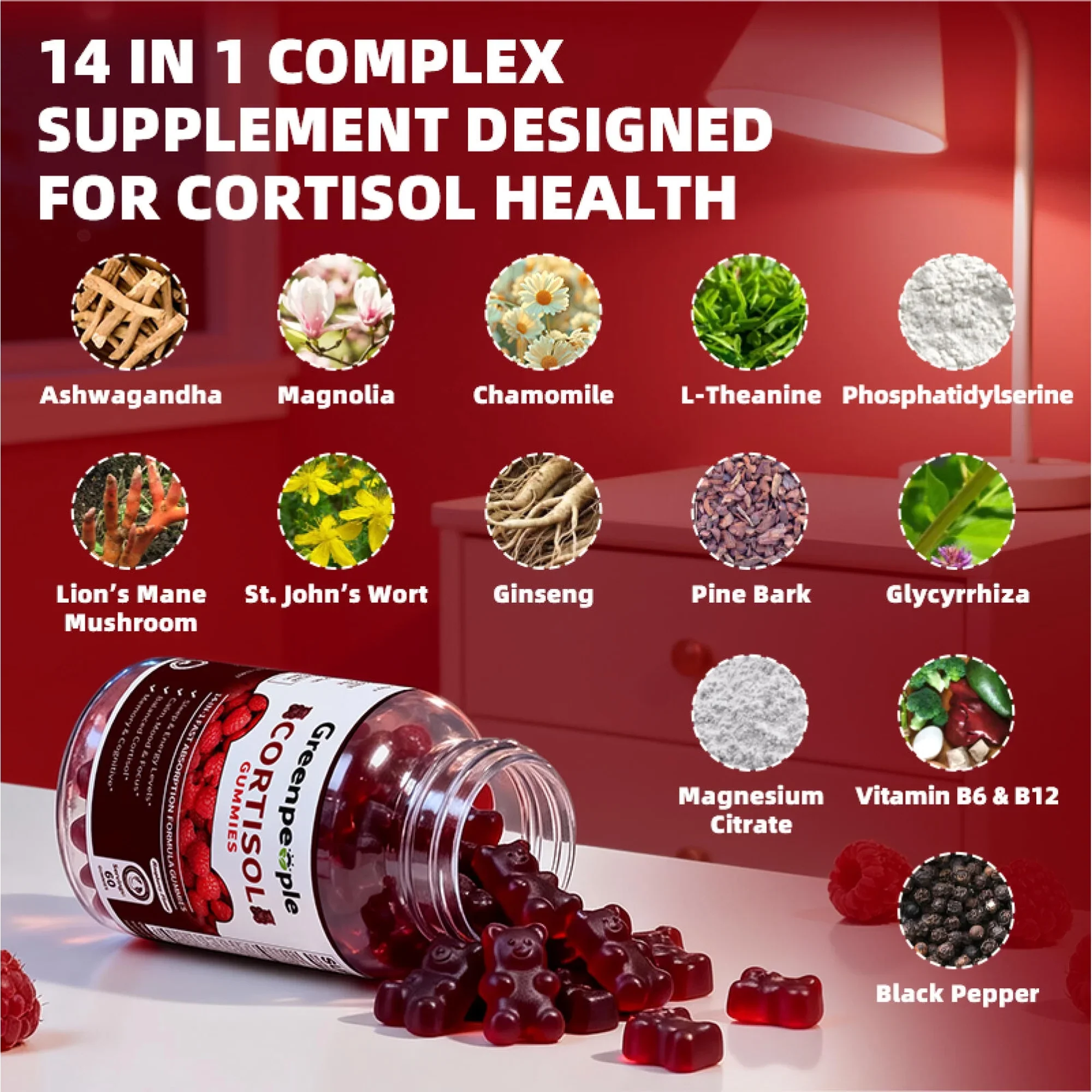 GreenPeople Cortisol Supplements for Women | Cortisol Support Gummies | 14-in-1 Fast Absorption Formula | Sleep & Energy Support | 60CT - Image 5
